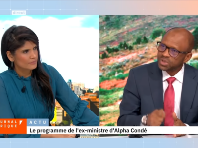 Capture d'écran de l’entretien d’Abdoulaye Yero Baldé du 2 décembre sur le plateau de TV5 Monde.