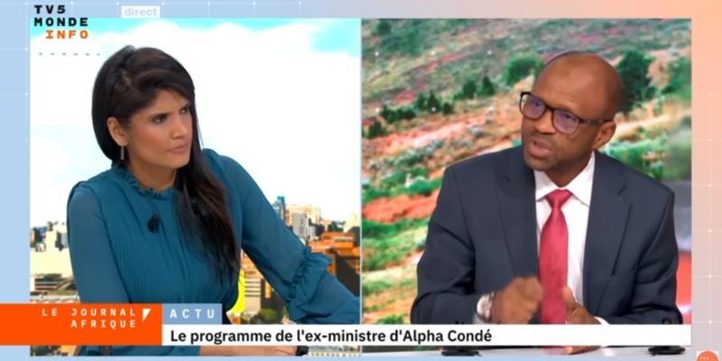 Capture d'écran de l’entretien d’Abdoulaye Yero Baldé du 2 décembre sur le plateau de TV5 Monde.